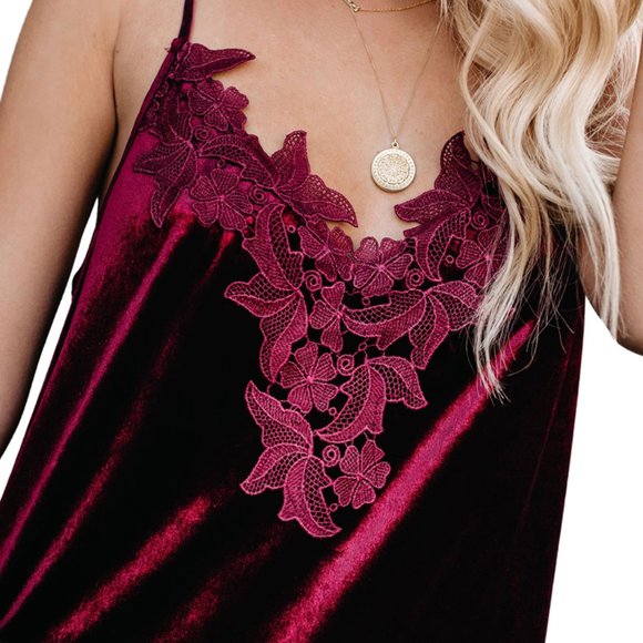 JUST IN! Dark Red Velvet Cami Shirt - Picture 3 of 5